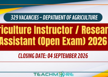 Agriculture Instructor / Research Assistant Vacancies (Open Exam) 2026