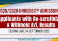 2025/2026 University Admission: Applicants with Re-scrutinized & Withheld A/L Results