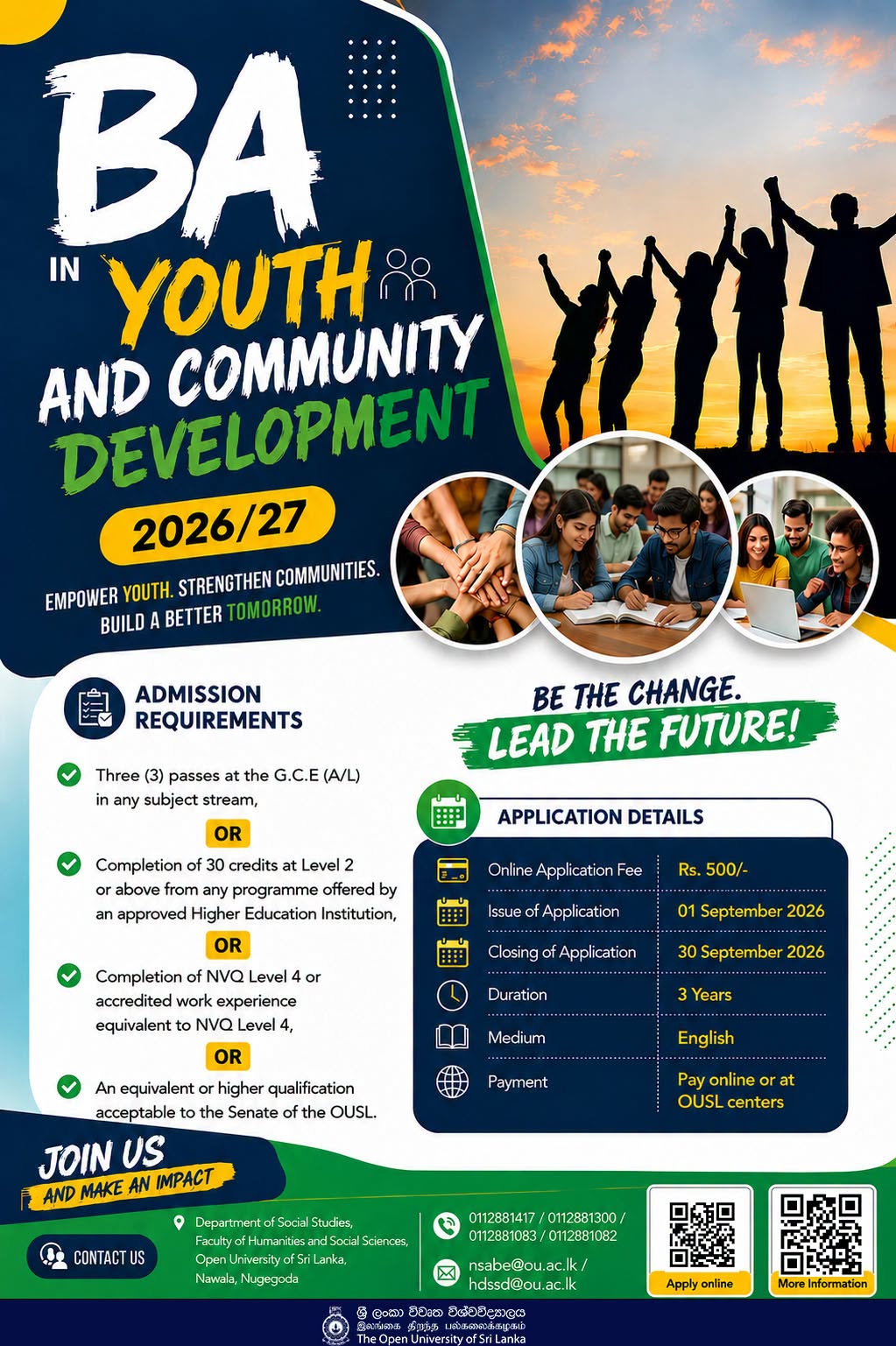 OUSL BA in Youth and Community Development Degree Programme Admission 2026/27