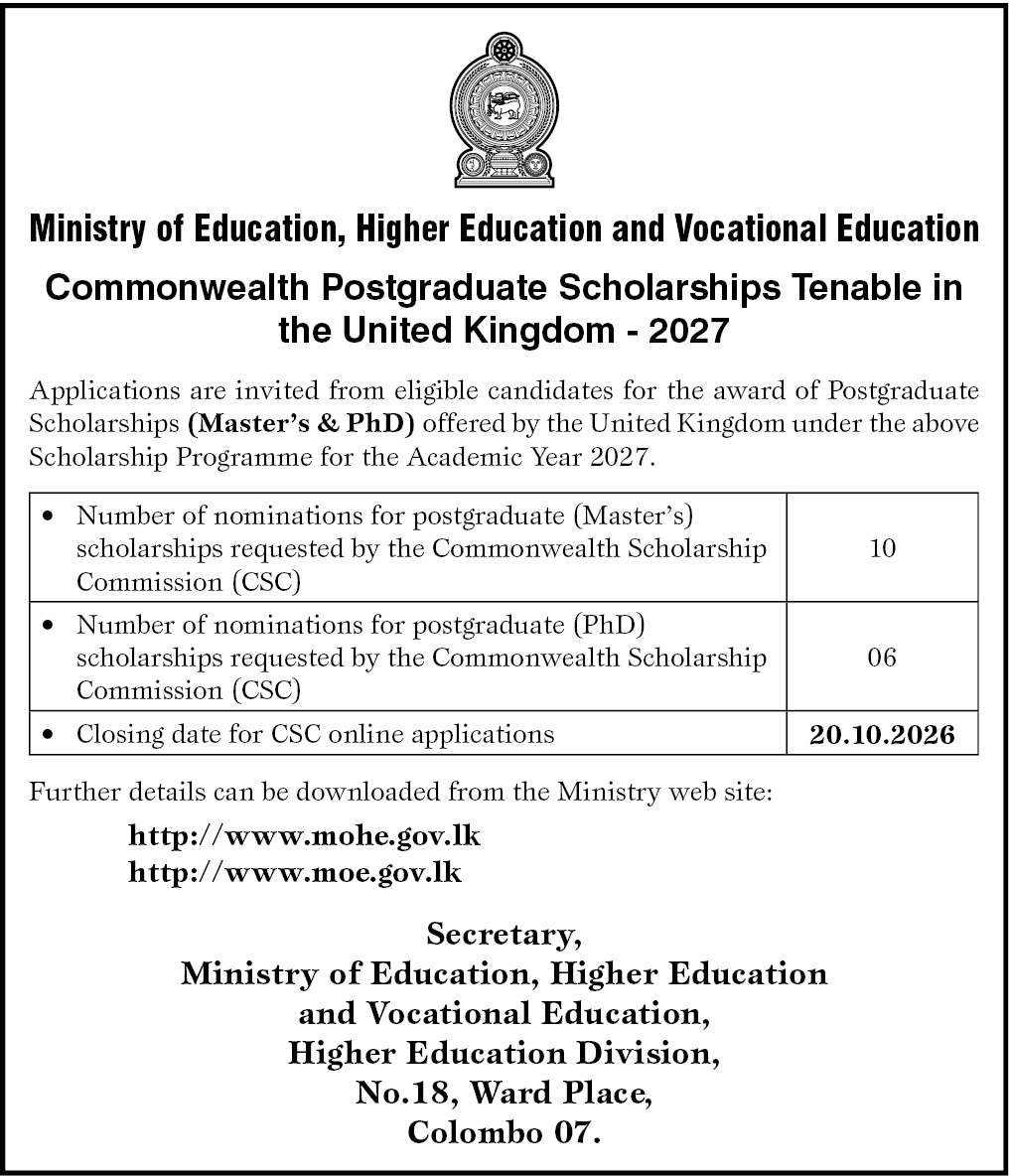 Official notice banner for the UK Commonwealth Postgraduate Scholarships 2027 calling for Master's and PhD applications