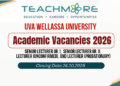 Uva Wellassa University Academic Vacancies 2026