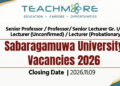 Sabaragamuwa University Vacancies 2026
